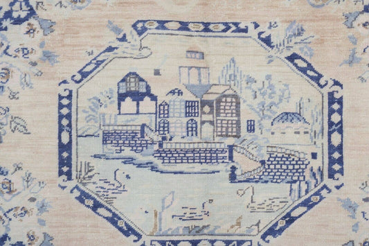 Vintage 4'11" x 6'5" Pastel Village Pictorial Turkish Rug
