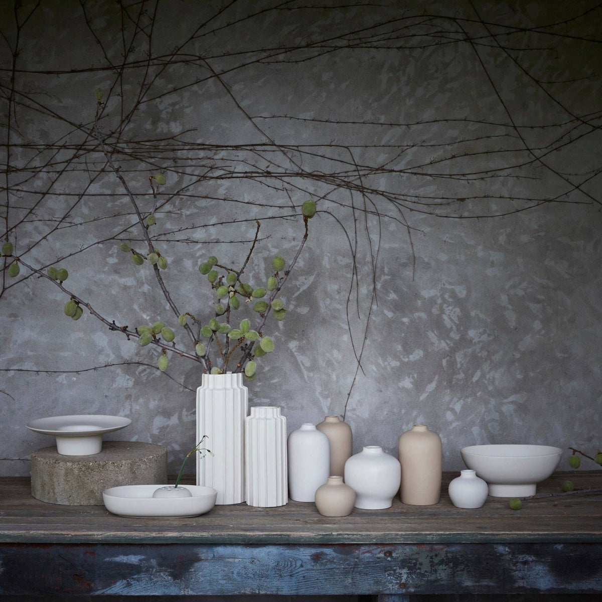 Tall Ceramic Blossom Vase - Sand