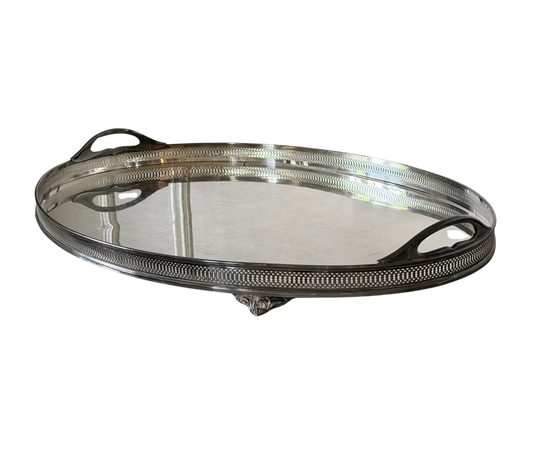Extra-Large Silver-Plated Oval Gallery Tray with Handles