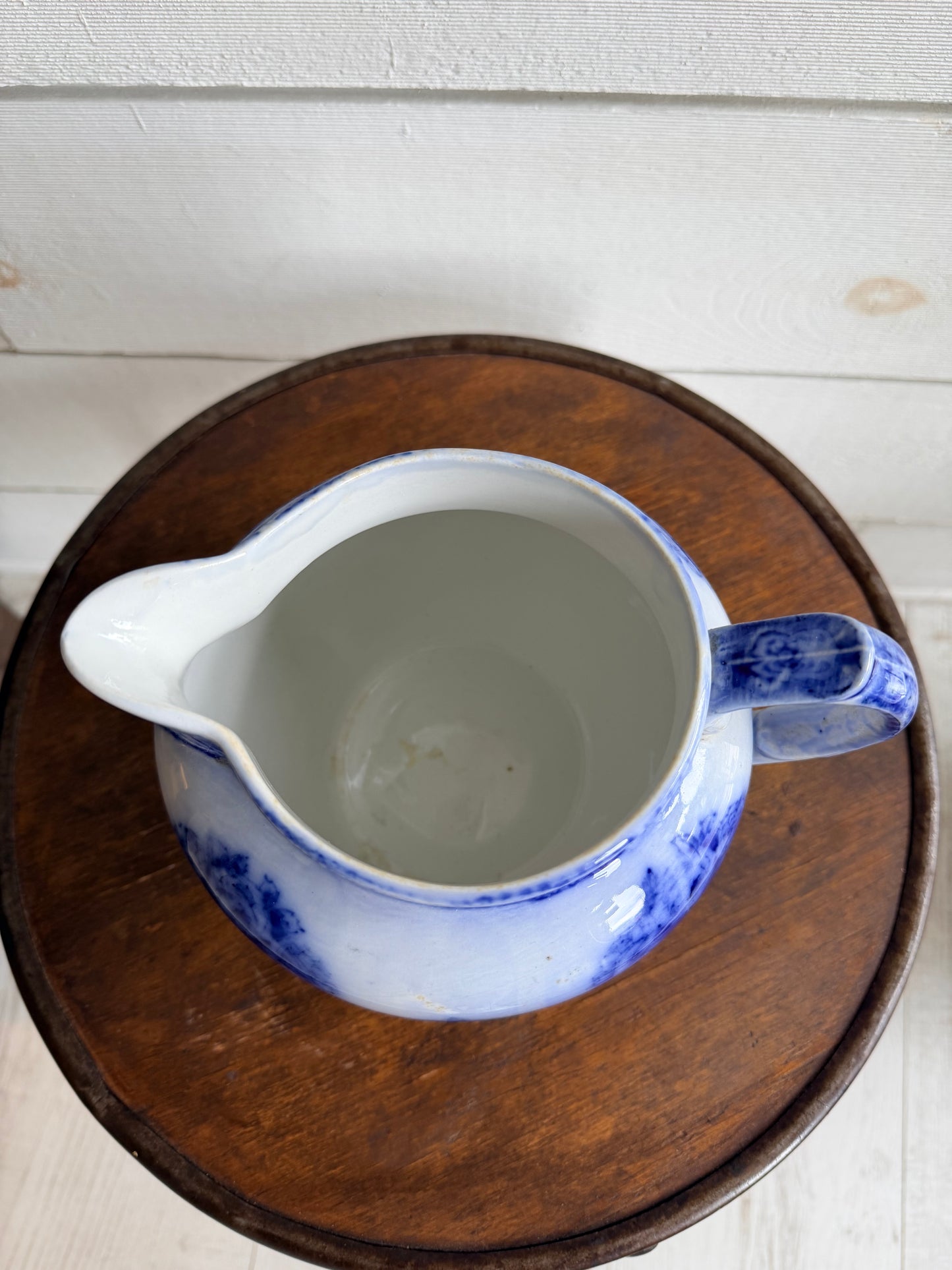 Antique J&E Mayer "Argyle" Pattern Flow Blue Pitcher
