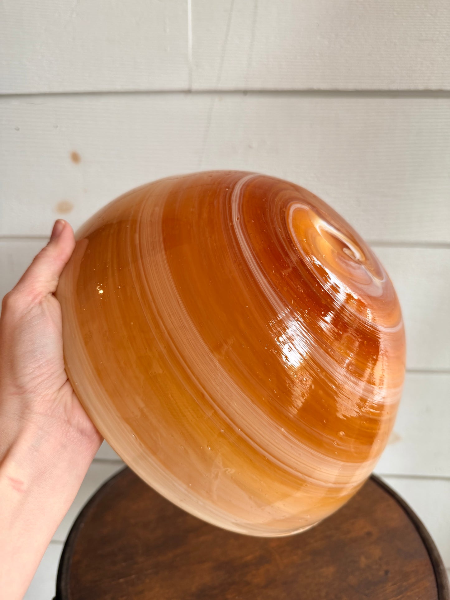 Orange & White Swirled Art Glass Serving Bowl