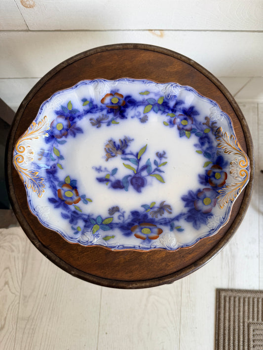 Wedgwood Pearl "Woodbine" Flow Blue Polychrome Serving Dish