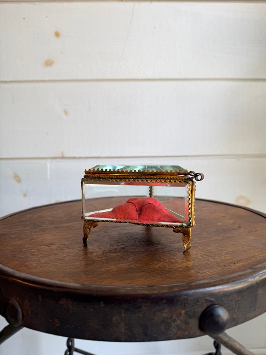 Antique French Beveled Glass Triangular Jewelry Casket
