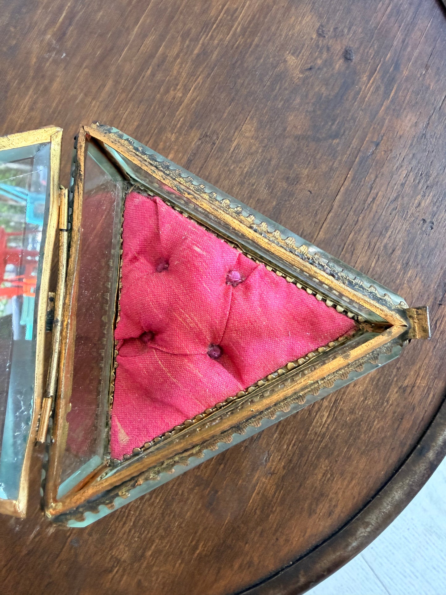 Antique French Beveled Glass Triangular Jewelry Casket