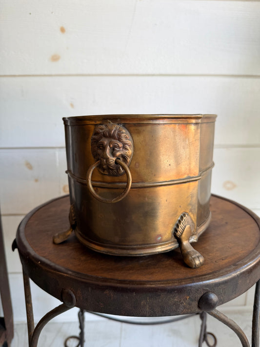 Brass Planter w/ Lion Head Handles & Claw Feet