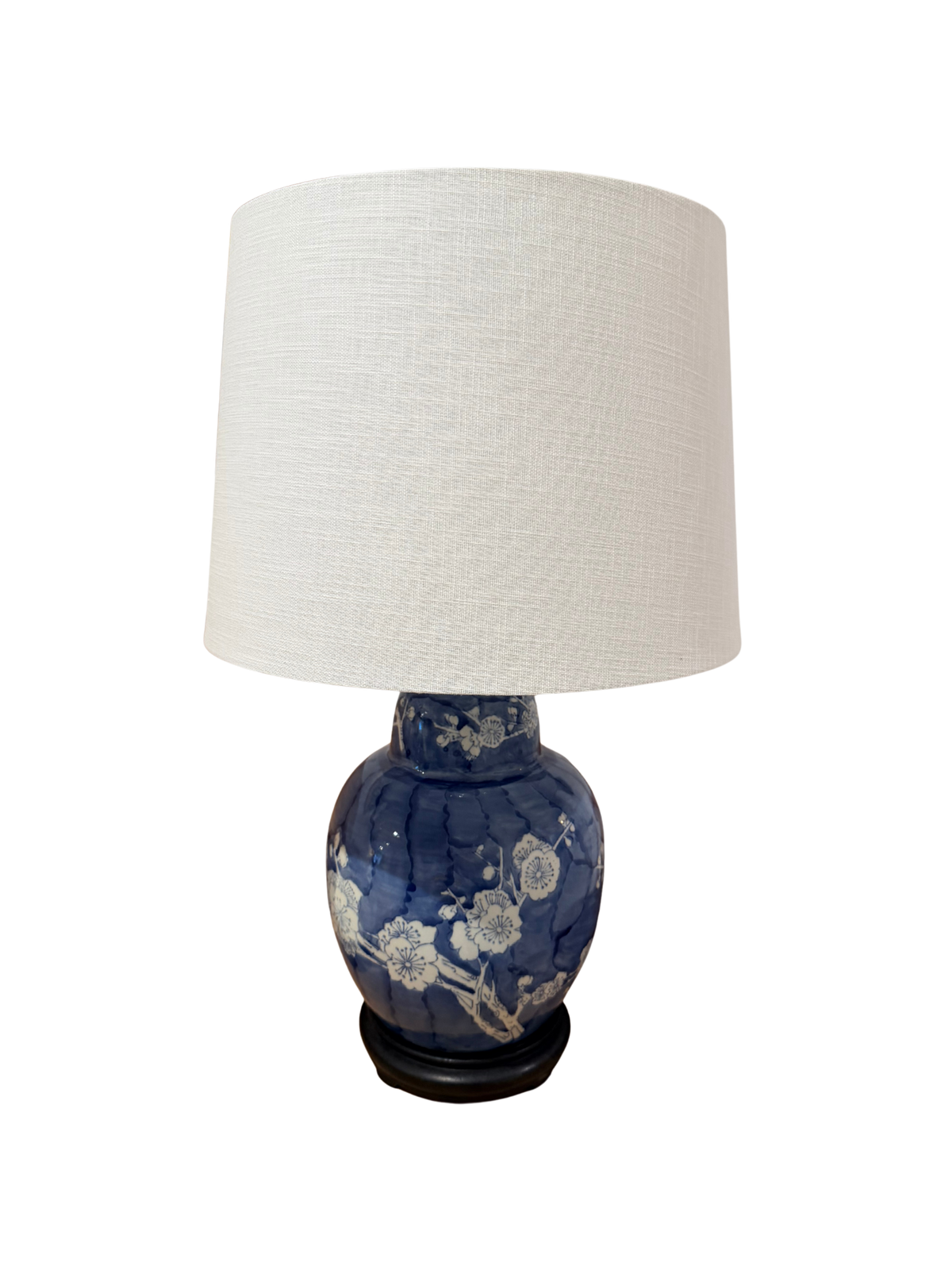 Blue & White Porcelain Ginger Jar Lamp with Blossom Motif