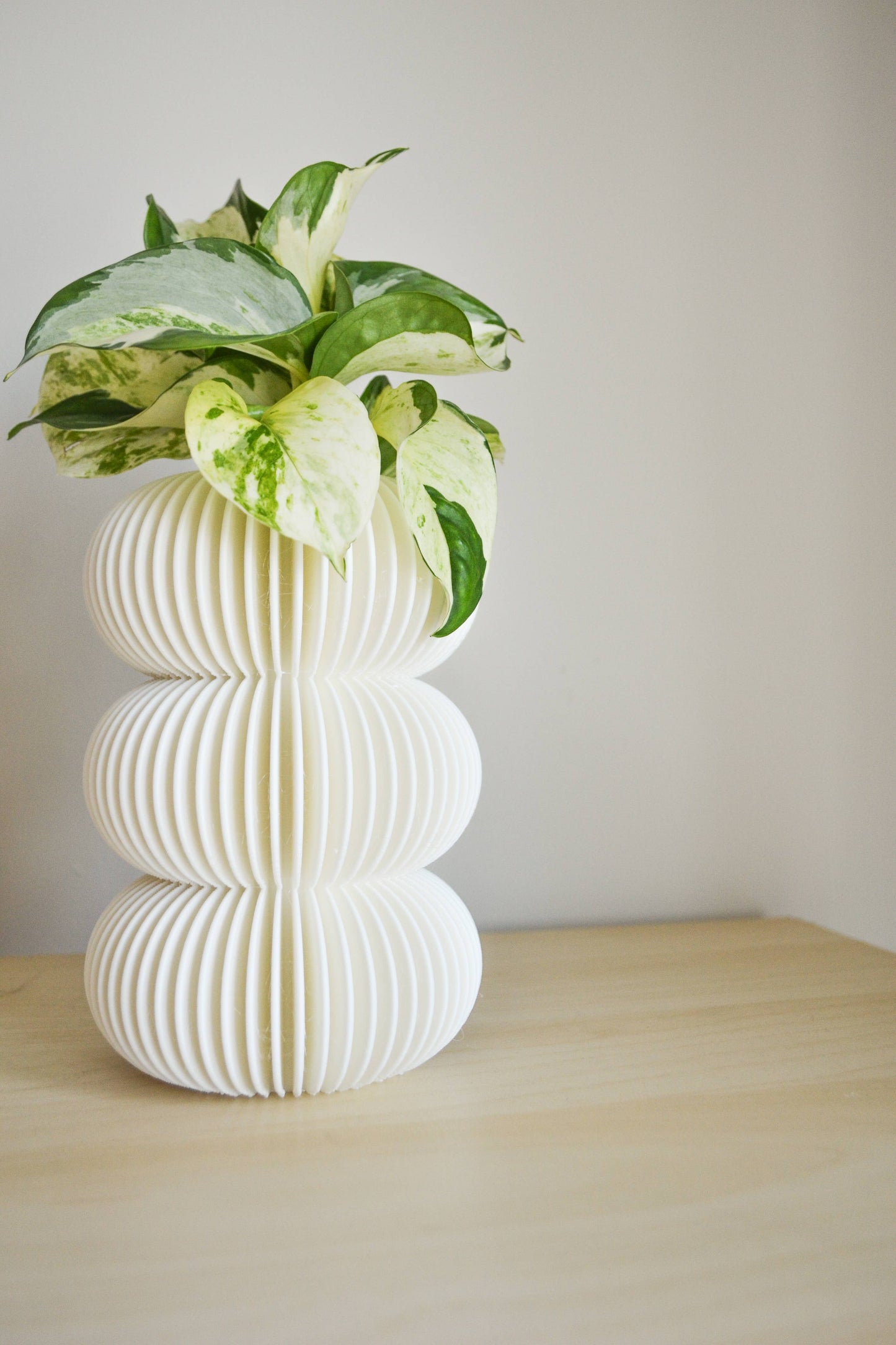 Minimal Bubble Fluted Vase - Matte Ivory White