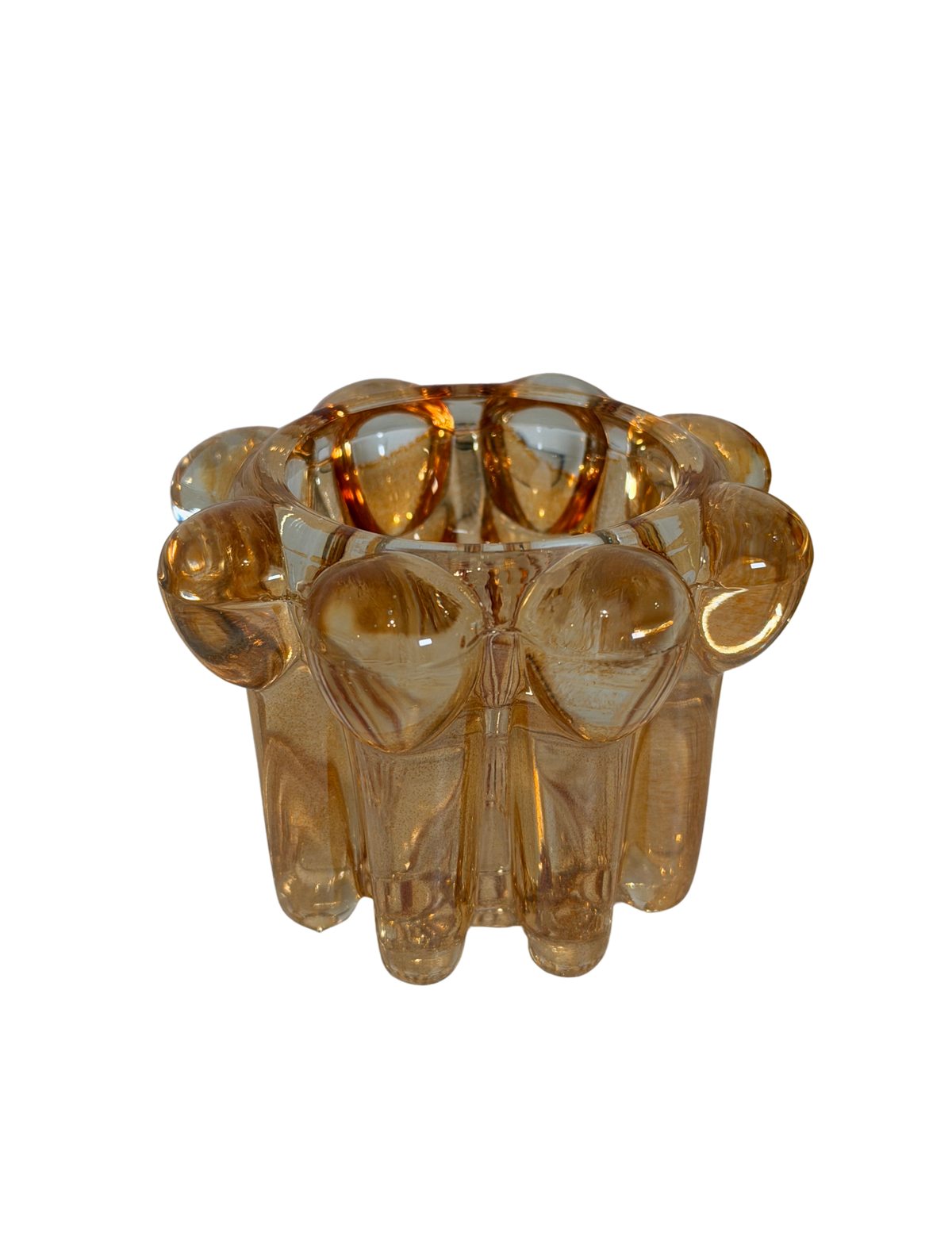 Pair of Reims France Mid-Century Amber Glass Bubble Candle Holders