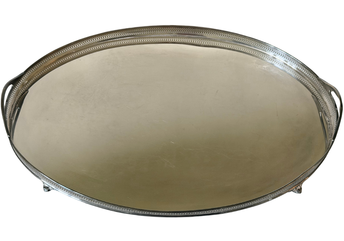Extra-Large Silver-Plated Oval Gallery Tray with Handles