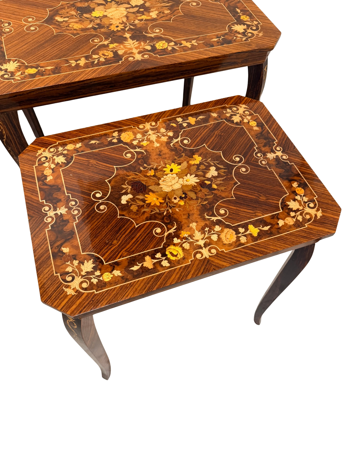 Set of 3 Italian Sorrento Marquetry Nesting Tables
