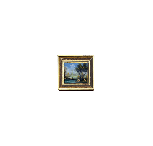 Miniature Spanish Landscape Oil Painting in Tiered Gilt Frame