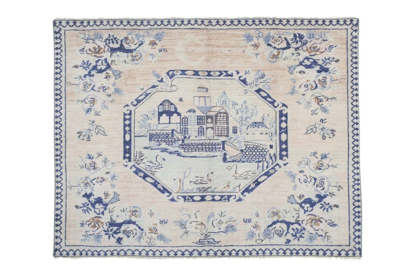 Vintage 4'11" x 6'5" Pastel Village Pictorial Turkish Rug