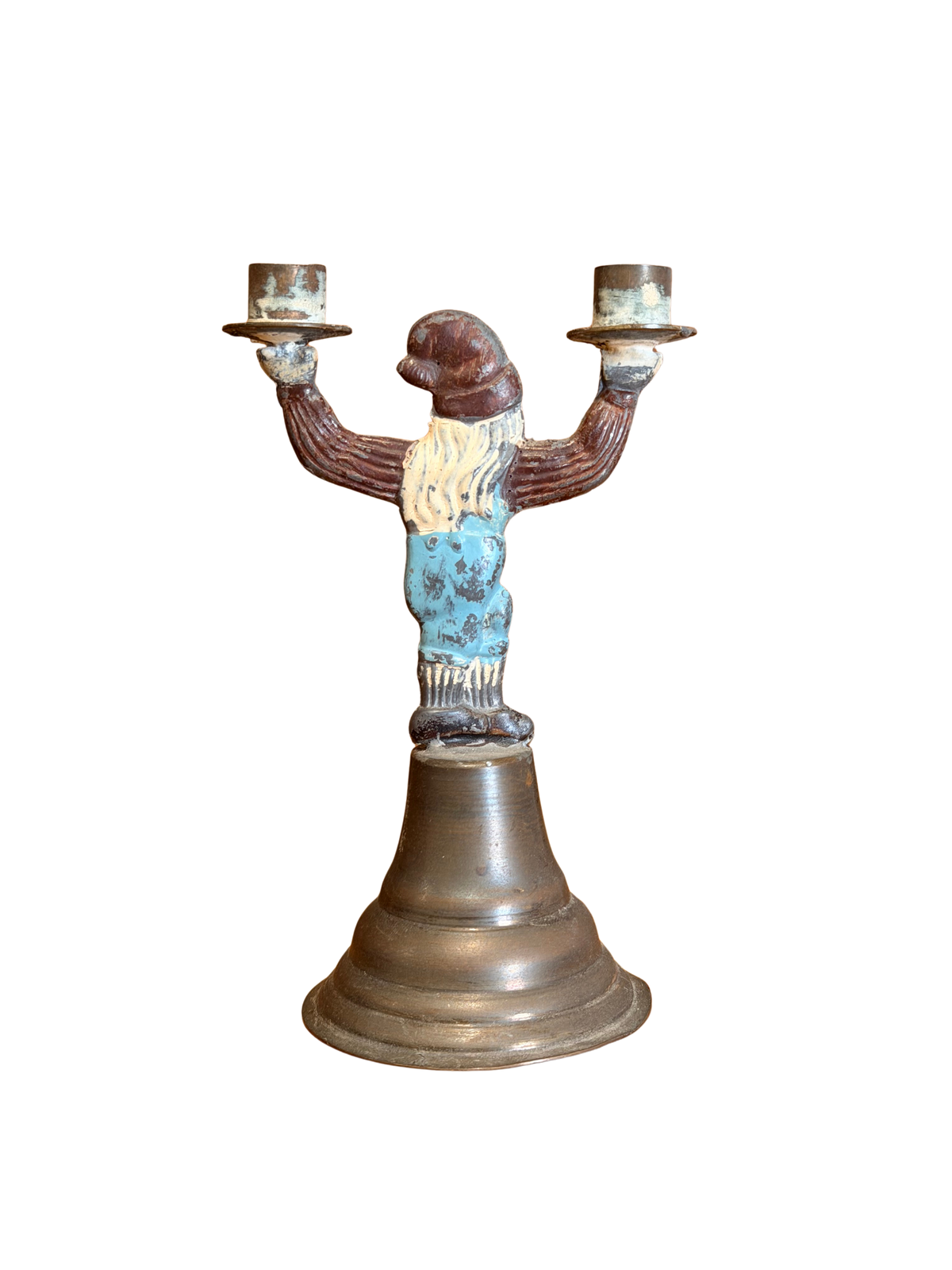 Pair of Painted Cast Iron Gnome Figural Double Candlesticks