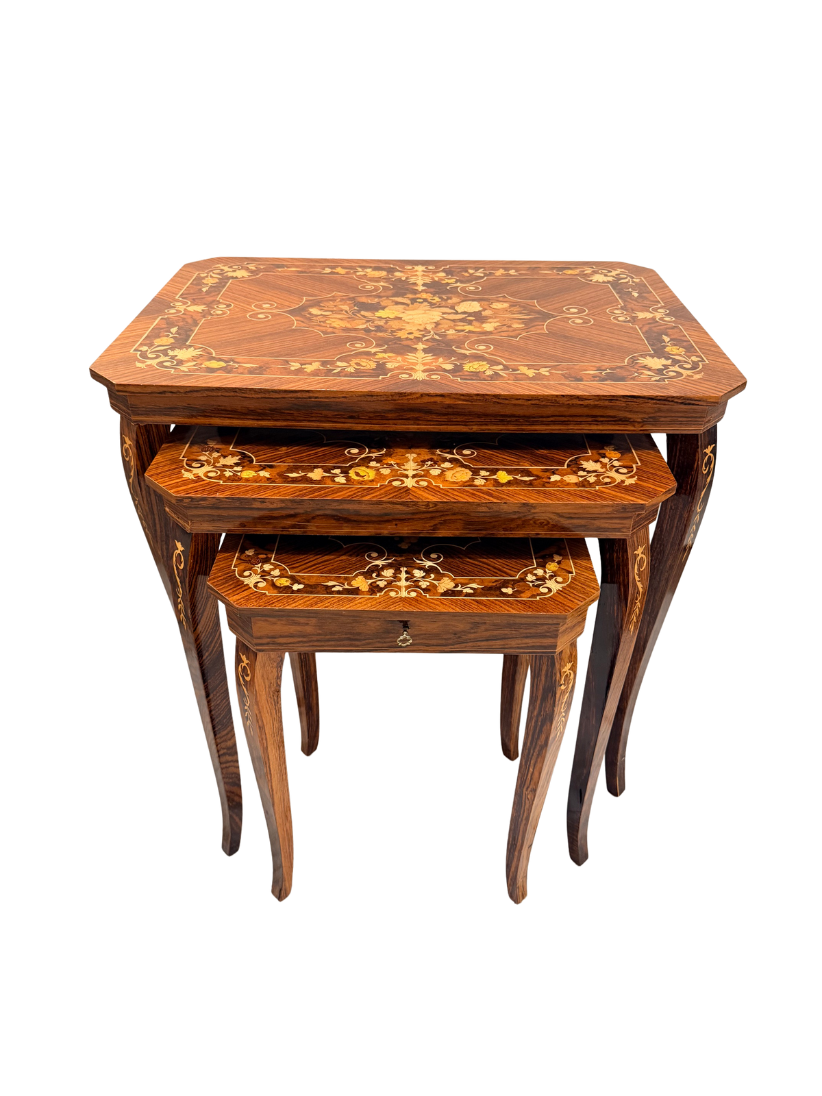 Set of 3 Italian Sorrento Marquetry Nesting Tables