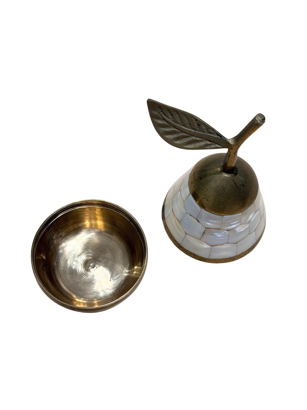 Brass & Mother of Pearl Inlaid Pear Trinket Box