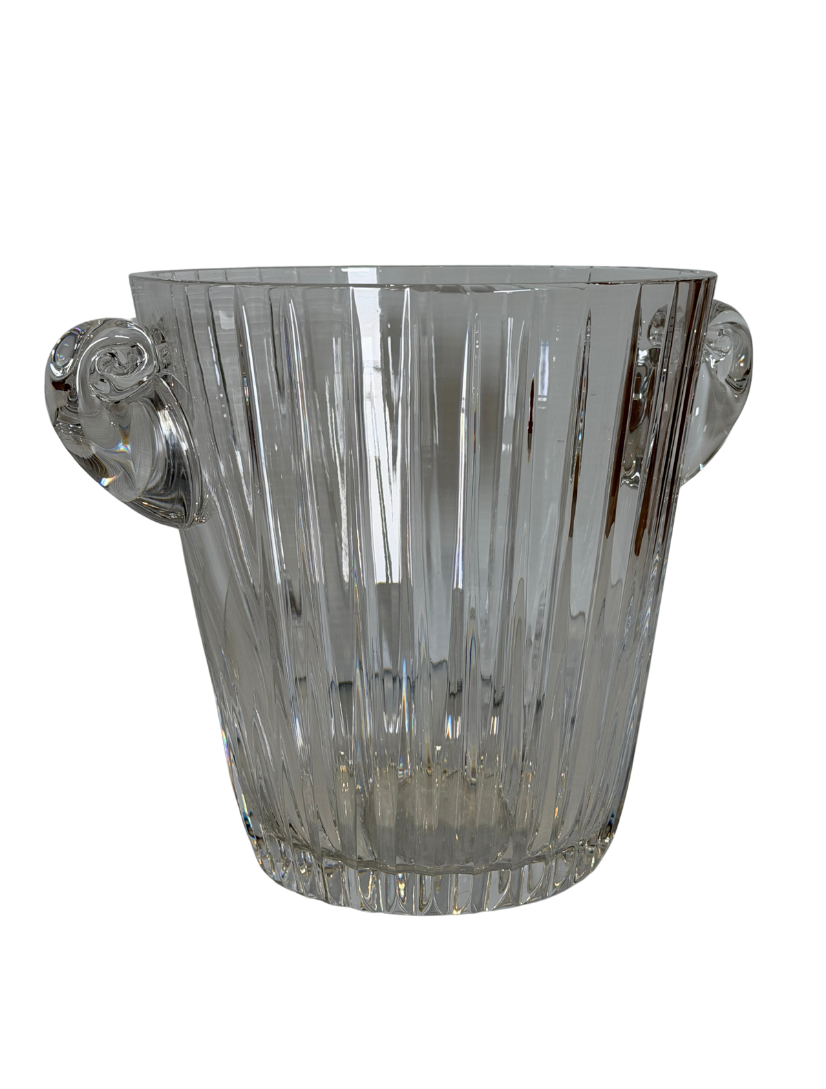 Ribbed Crystal Ice Bucket with Scroll Handles