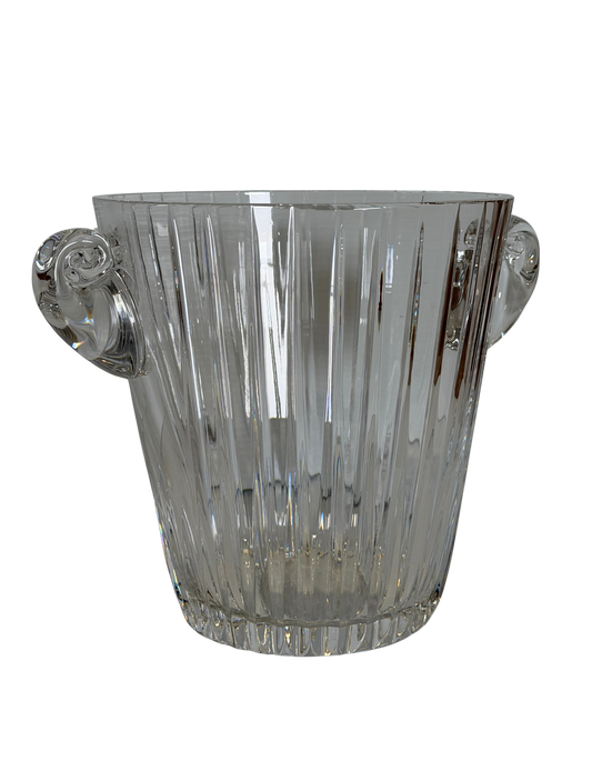Ribbed Crystal Ice Bucket with Scroll Handles