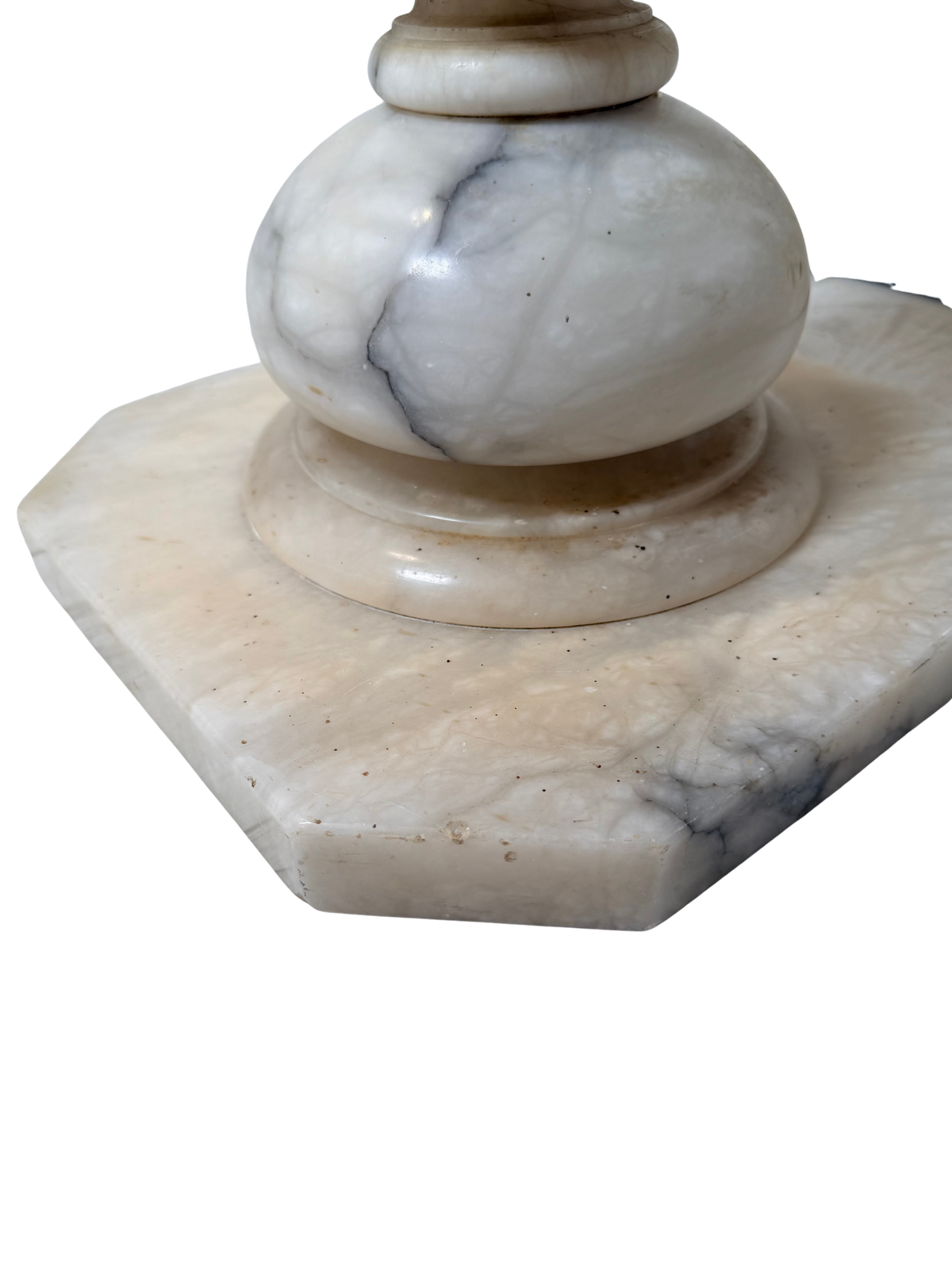 Neoclassical Carved Alabaster Pedestal with Greek Key Detail