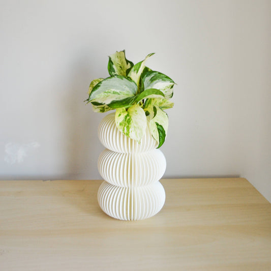 Minimal Bubble Fluted Vase - Matte Ivory White