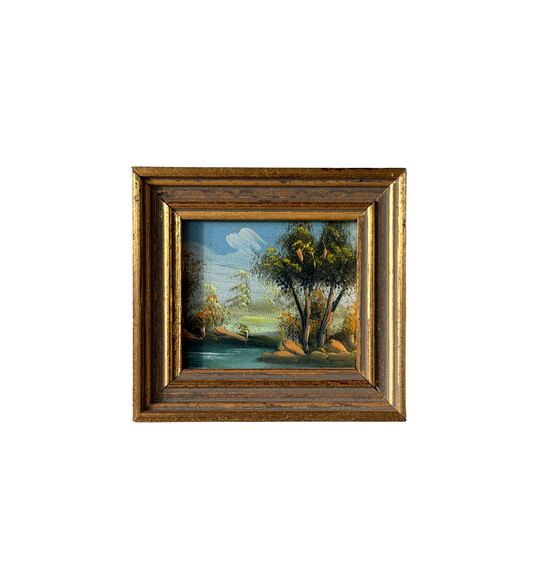 Miniature Spanish Landscape Oil Painting in Tiered Gilt Frame