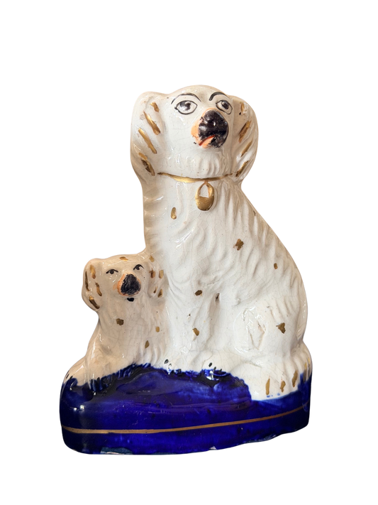 Pair of Antique Staffordshire Dogs with Puppies