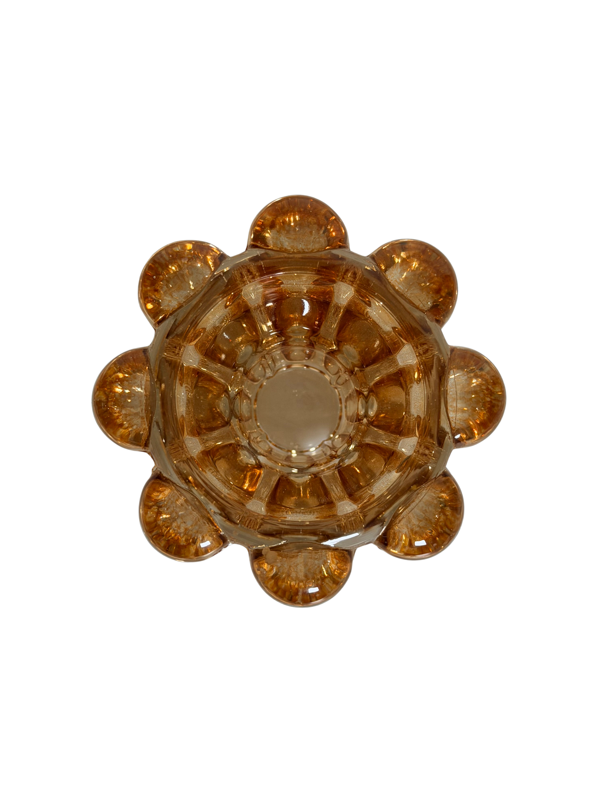 Pair of Reims France Mid-Century Amber Glass Bubble Candle Holders
