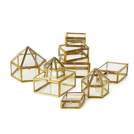 Set of 3 Brass and Glass Decorative Nesting Trinket Boxes