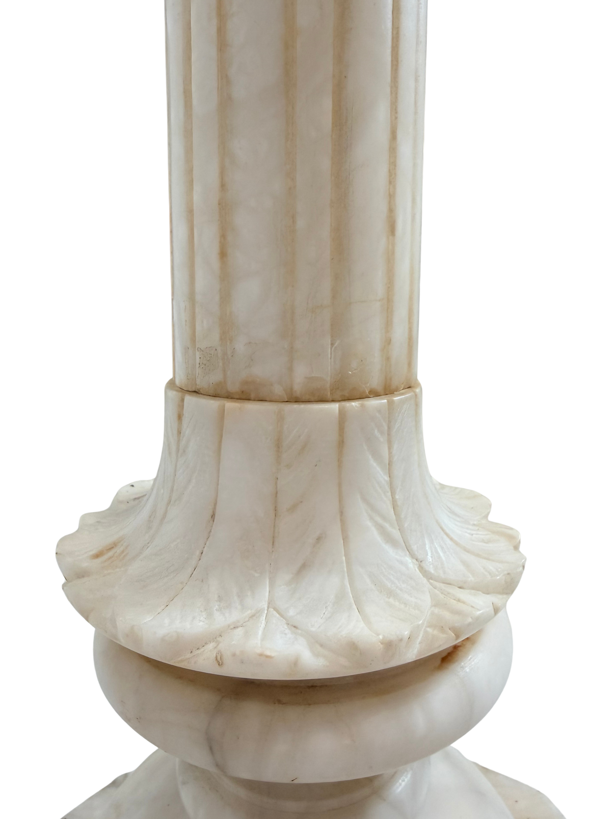 Neoclassical Carved Alabaster Pedestal with Greek Key Detail