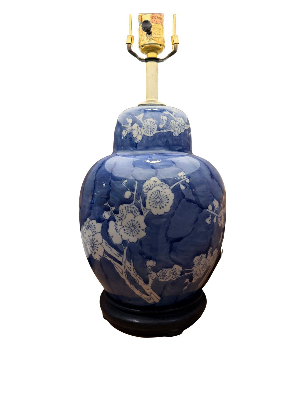 Blue & White Porcelain Ginger Jar Lamp with Blossom Motif