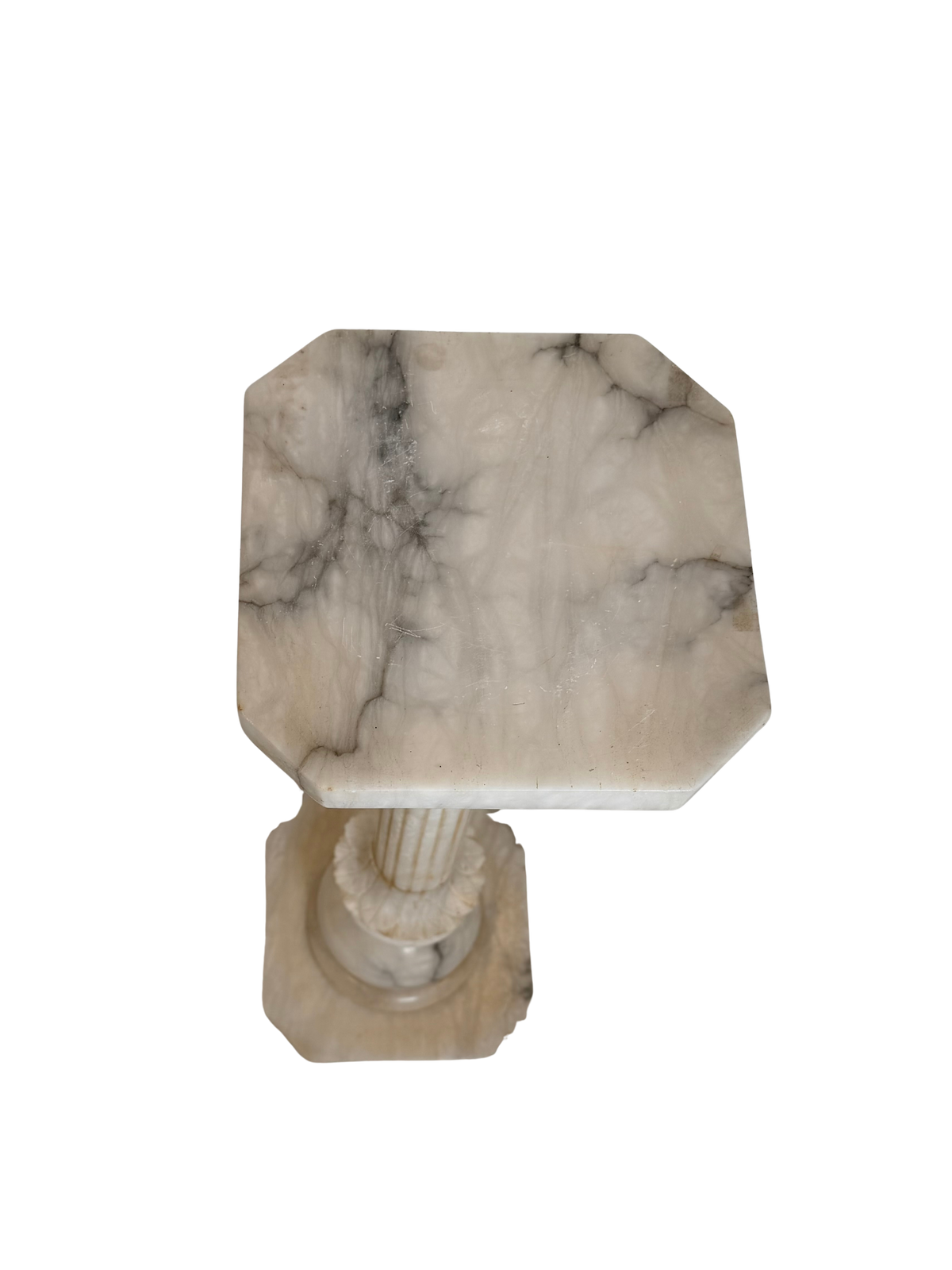 Neoclassical Carved Alabaster Pedestal with Greek Key Detail