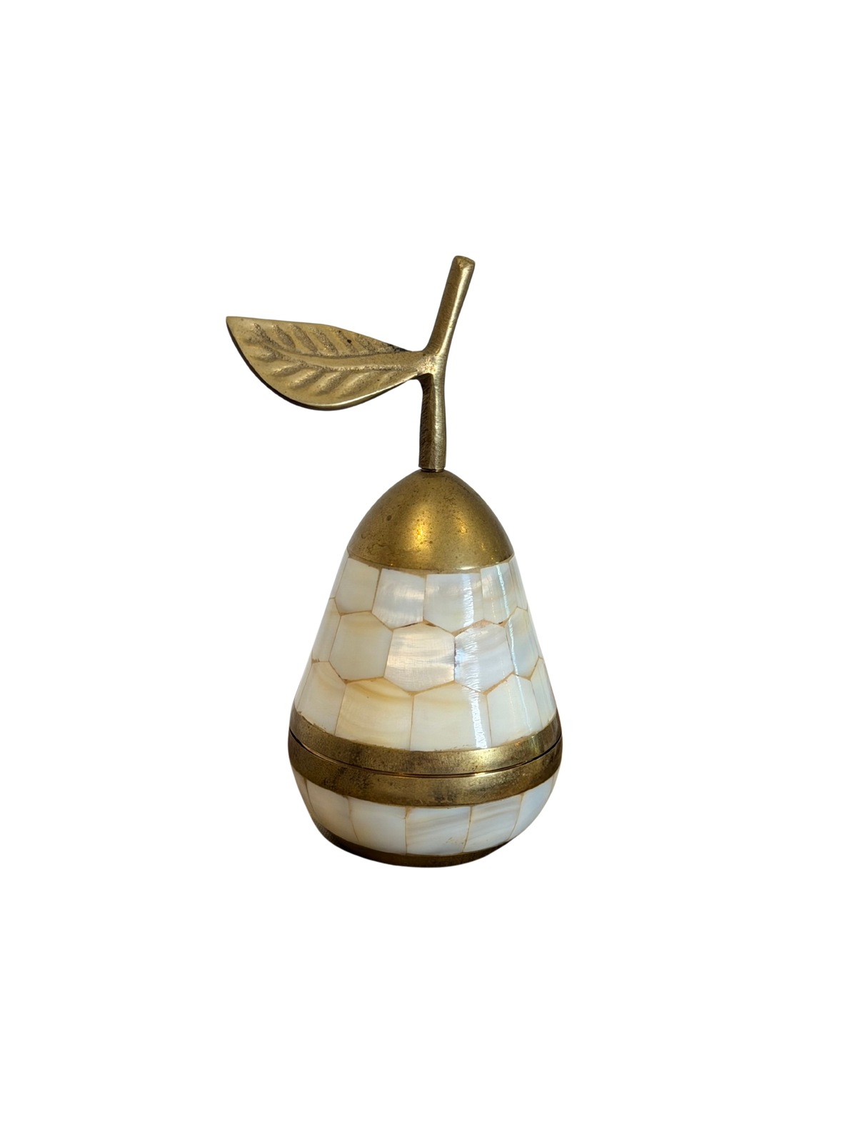 Brass & Mother of Pearl Inlaid Pear Trinket Box