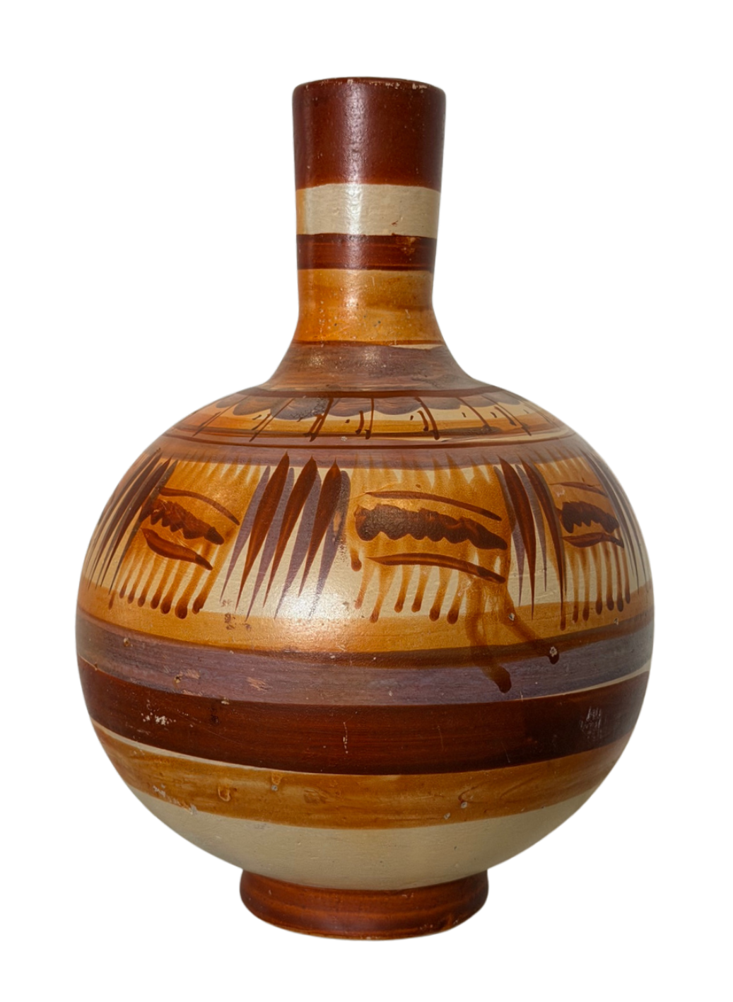 Hand-Painted Mexican Folk Art Pottery Vase