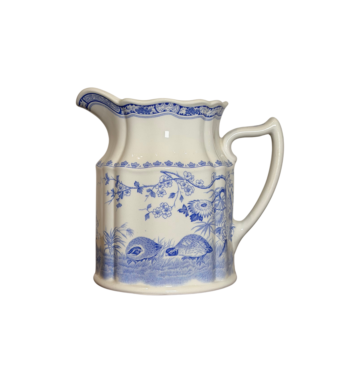 Antique Furnivals “Quail” Blue & White Transferware Pitcher