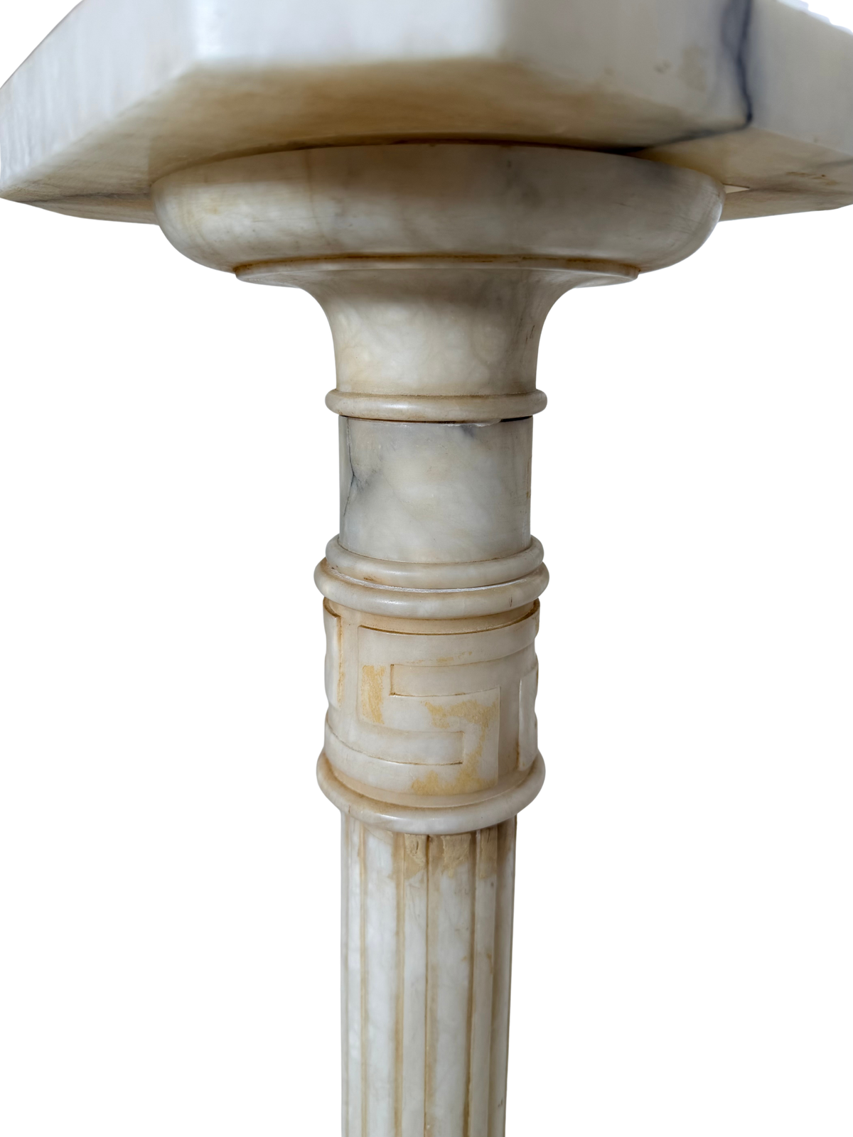 Neoclassical Carved Alabaster Pedestal with Greek Key Detail