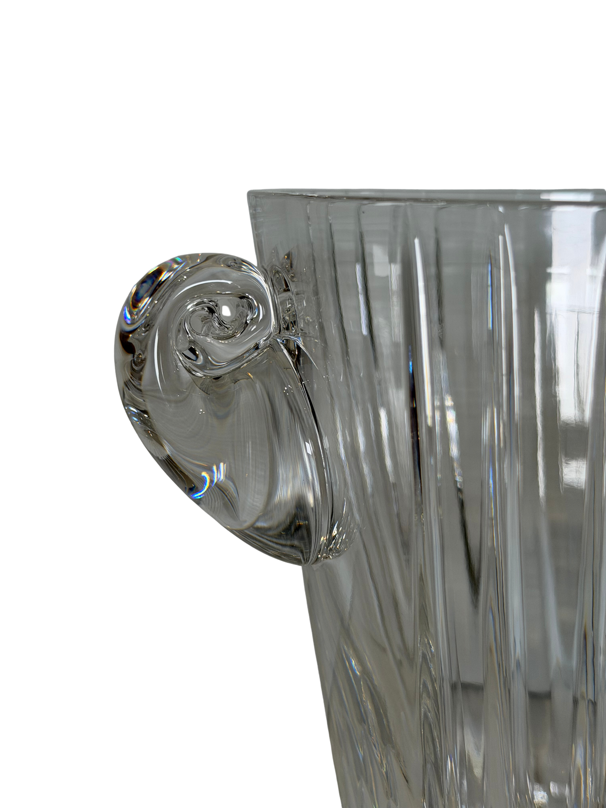 Ribbed Crystal Ice Bucket with Scroll Handles
