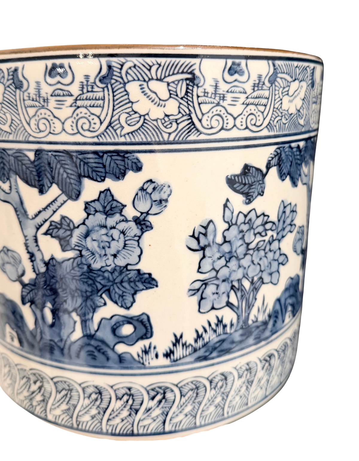 Blue & White Garden Scene Vase/Planter