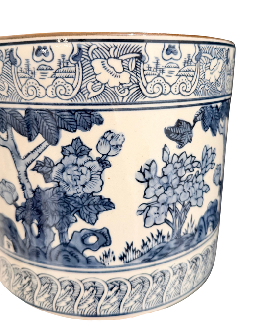 Blue & White Garden Scene Vase/Planter