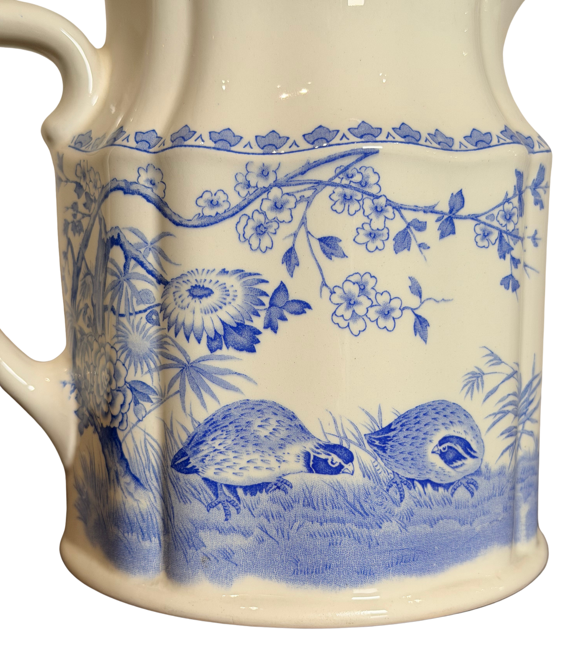 Antique Furnivals “Quail” Blue & White Transferware Pitcher