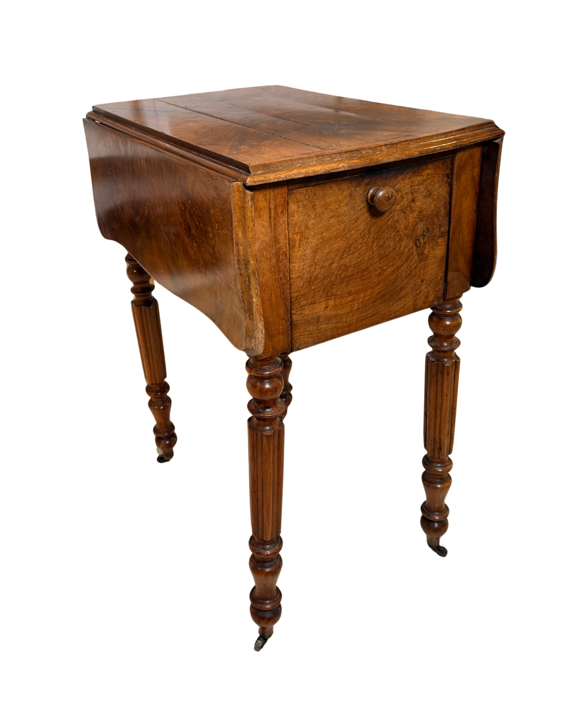 Antique Victorian Figured Walnut Drop-Leaf Work Table