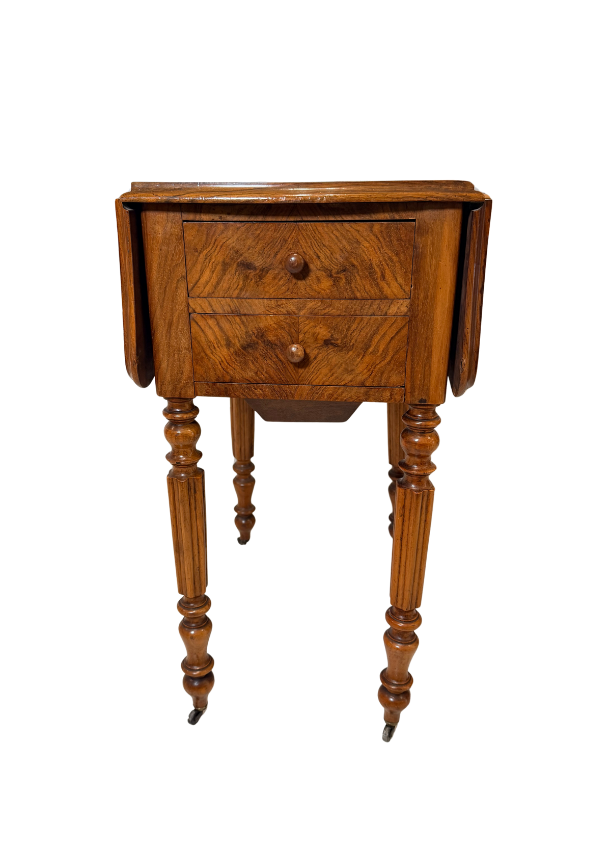 Antique Victorian Figured Walnut Drop-Leaf Work Table