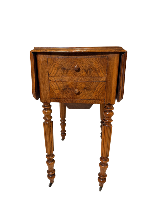 Antique Victorian Figured Walnut Drop-Leaf Work Table