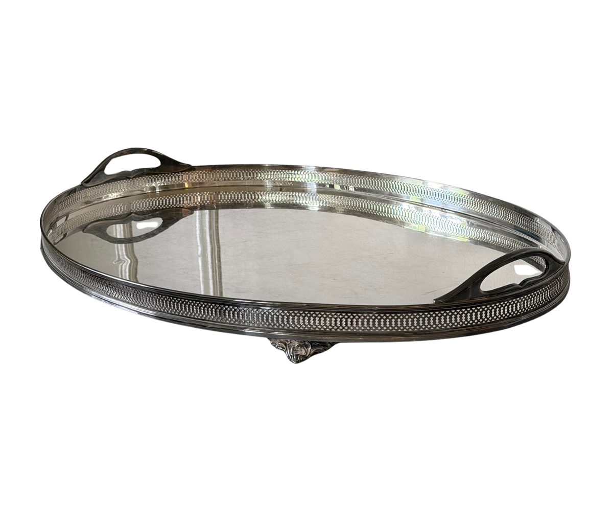 Extra-Large Silver-Plated Oval Gallery Tray with Handles