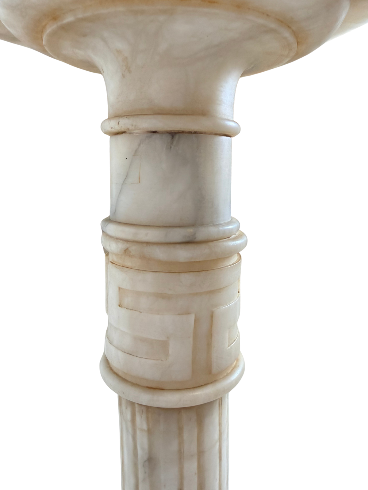 Neoclassical Carved Alabaster Pedestal with Greek Key Detail