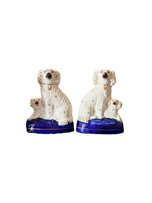 Pair of Antique Staffordshire Dogs with Puppies