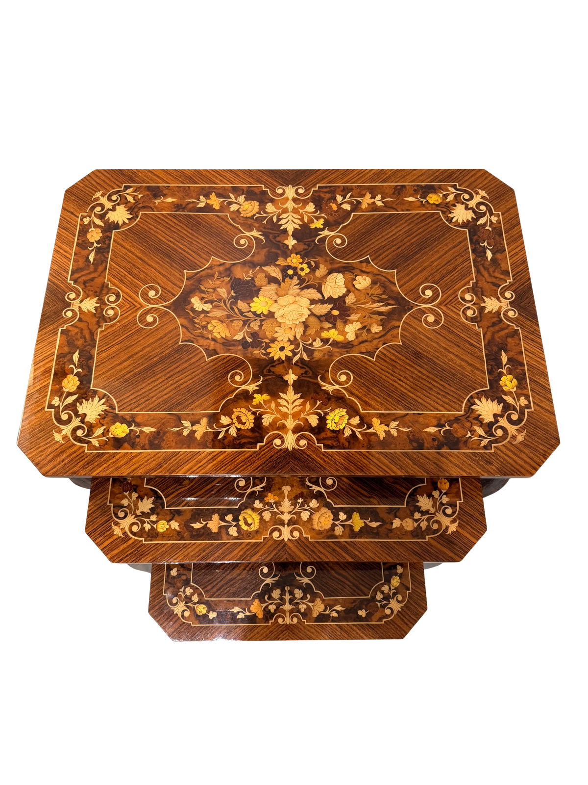 Set of 3 Italian Sorrento Marquetry Nesting Tables