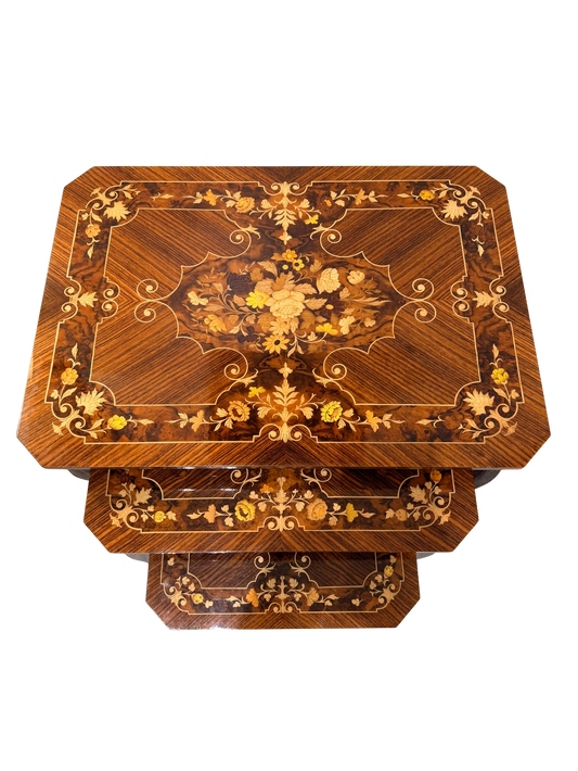 Set of 3 Italian Sorrento Marquetry Nesting Tables