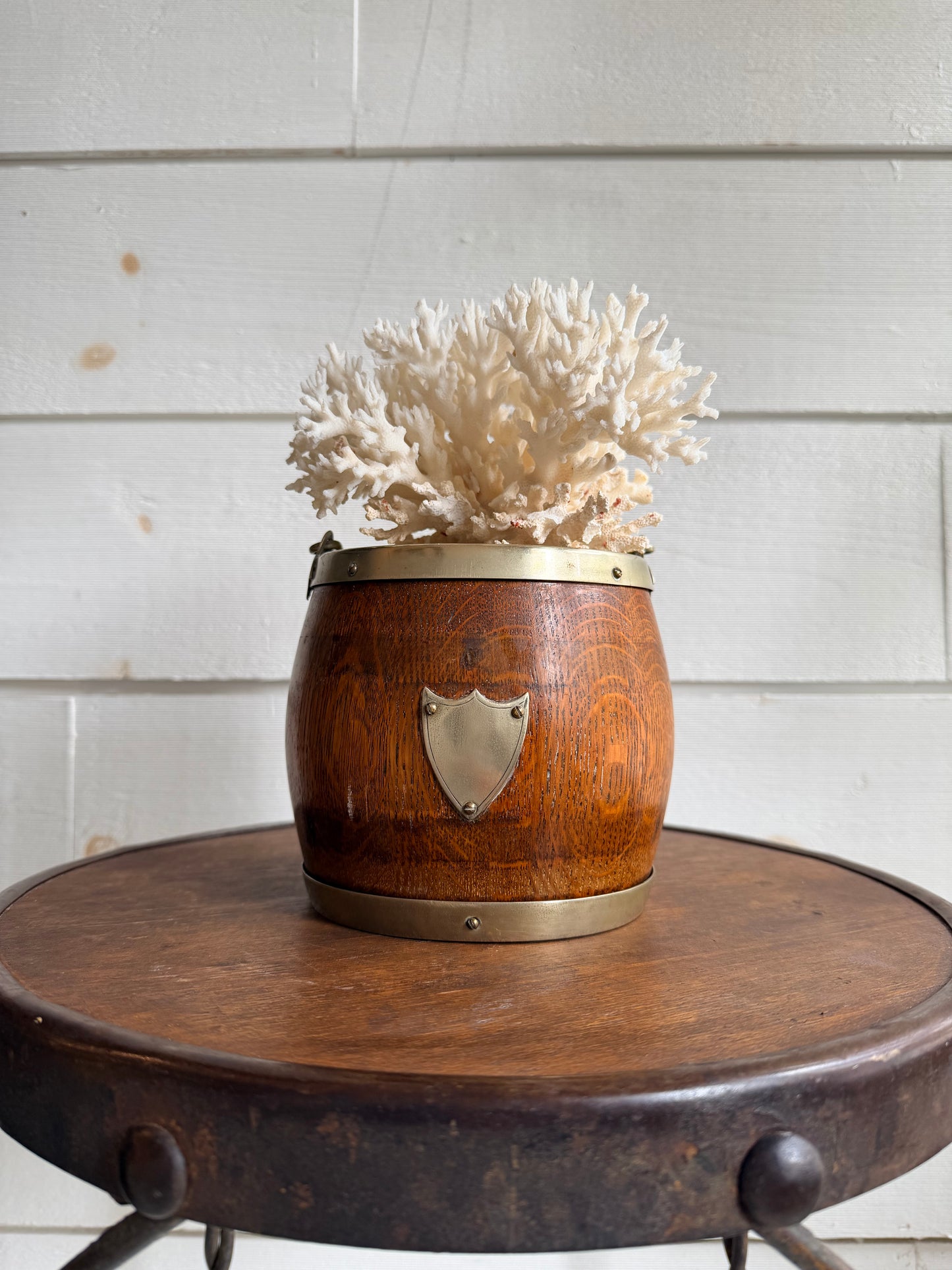 English Biscuit Barrel w/ Silver-Plated Trim & Lid