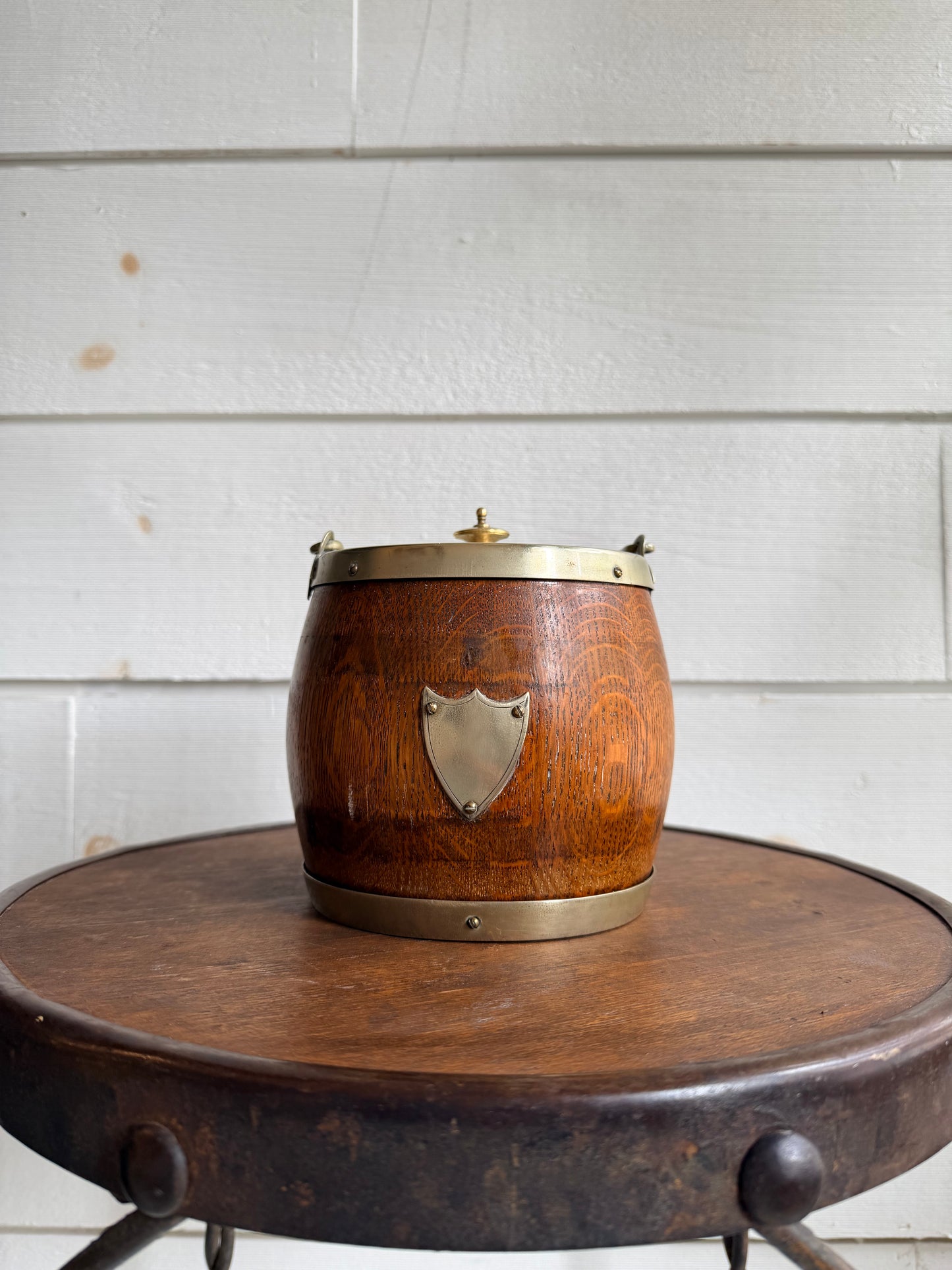 English Biscuit Barrel w/ Silver-Plated Trim & Lid