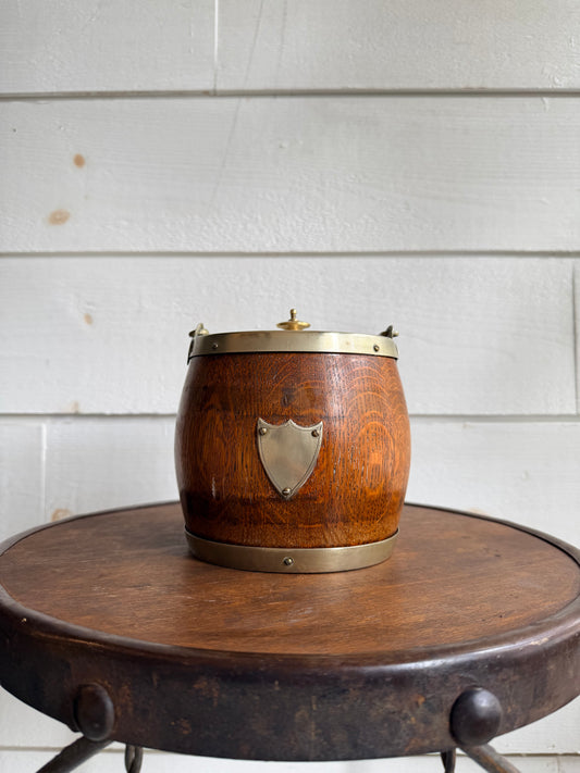 English Biscuit Barrel w/ Silver-Plated Trim & Lid