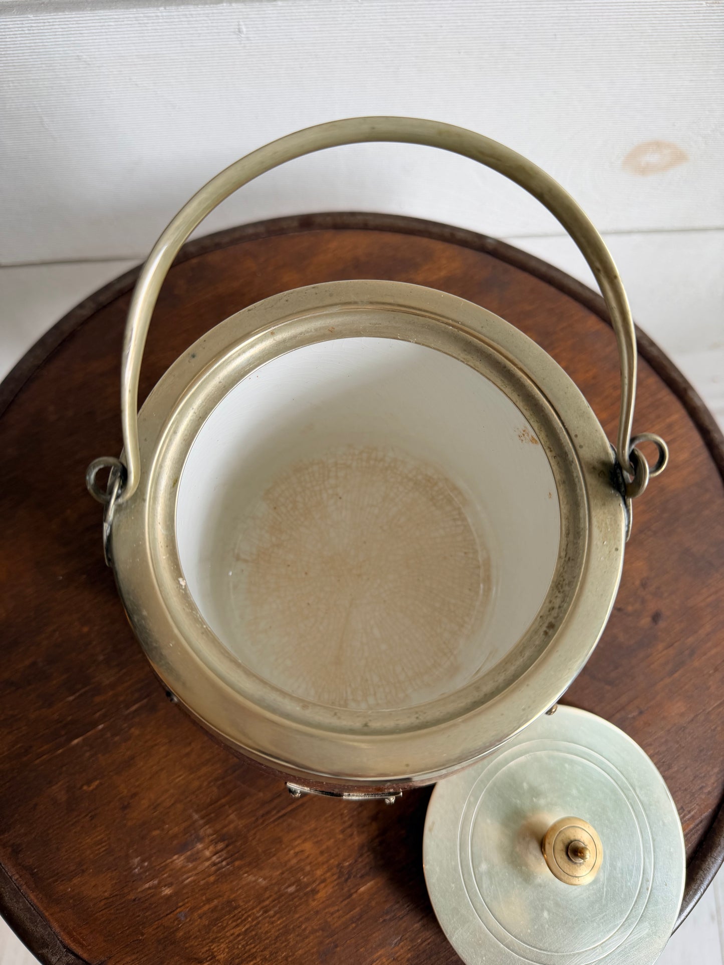 English Biscuit Barrel w/ Silver-Plated Trim & Lid